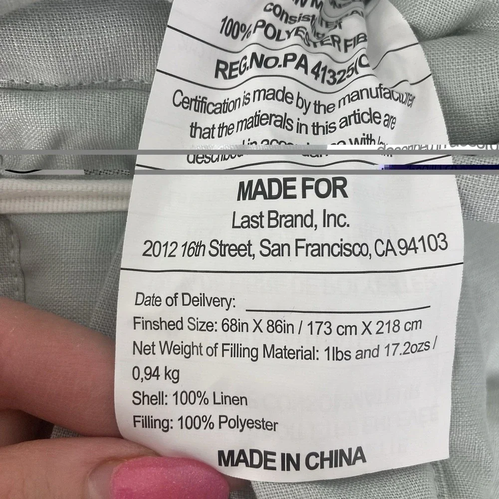 Quince NWT European Linen Dream Quilt Twin Mist Without Shams Polyester Filling